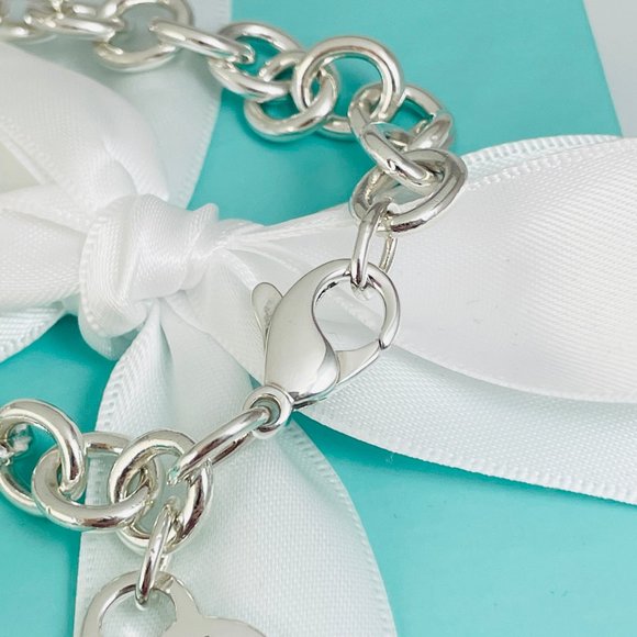 7" Small Tiffany & Co Classic Blank Heart Tag Charm Bracelet in Sterling Silver - Picture 5 of 7